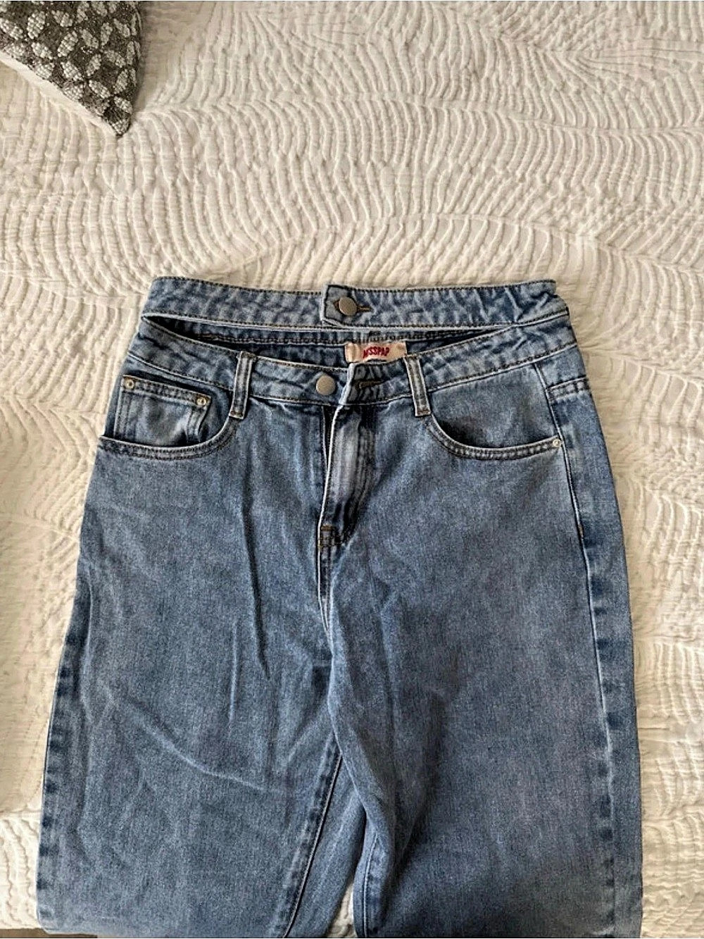 Misspap Double Waistband Straight Leg Jean Jeans in Blue